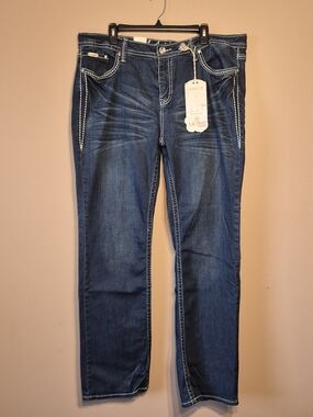 L.A. idol Women's Denim Straight Leg Jeans with Contrast Stitching/Embellishment